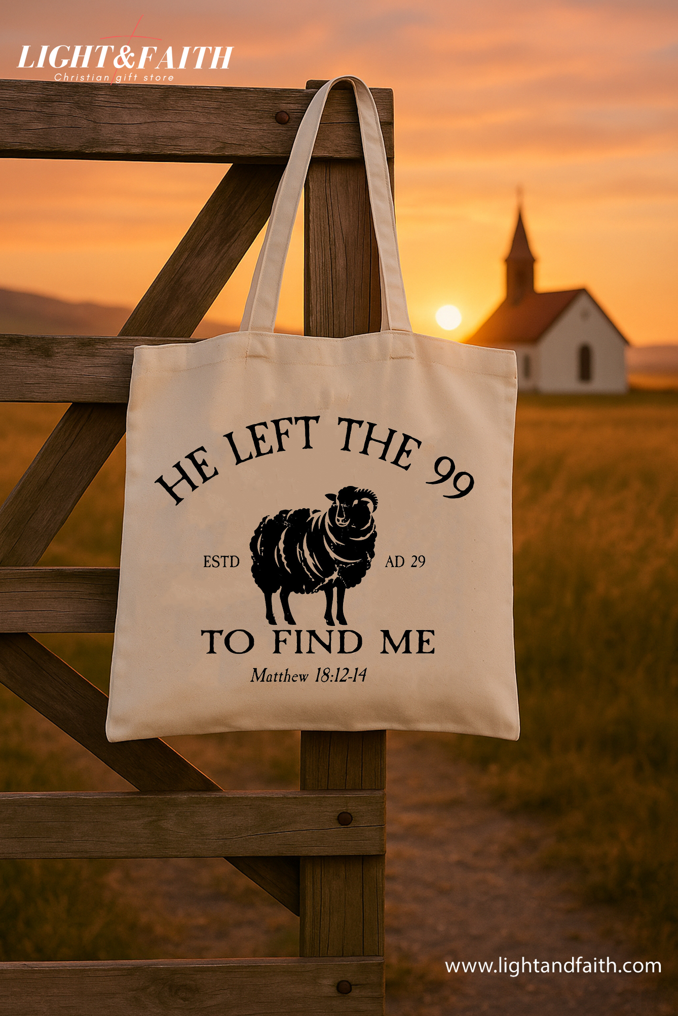 He Left the 99 to Find Me Tote Bag, Matthew 18:12 Christian Canvas Bag, Lost Sheep Bible Verse Tote, Faith-Based Gift for Women Church Bag TBLAF45